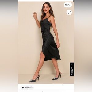 Lulus Hollywood Woman Black Satin Midi Dress